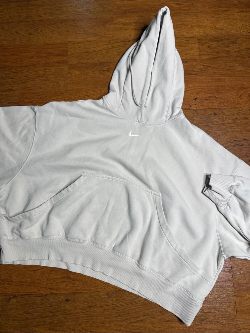 Nike Phoenix Cropped Hoodie in Light Cream with Small Swoosh